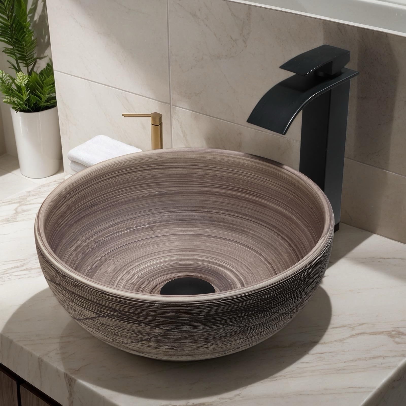 Bathroom Ceramic Basin Bowl Vanity Vessel Sink & Black Mixer Faucet Deck Mounted gallery