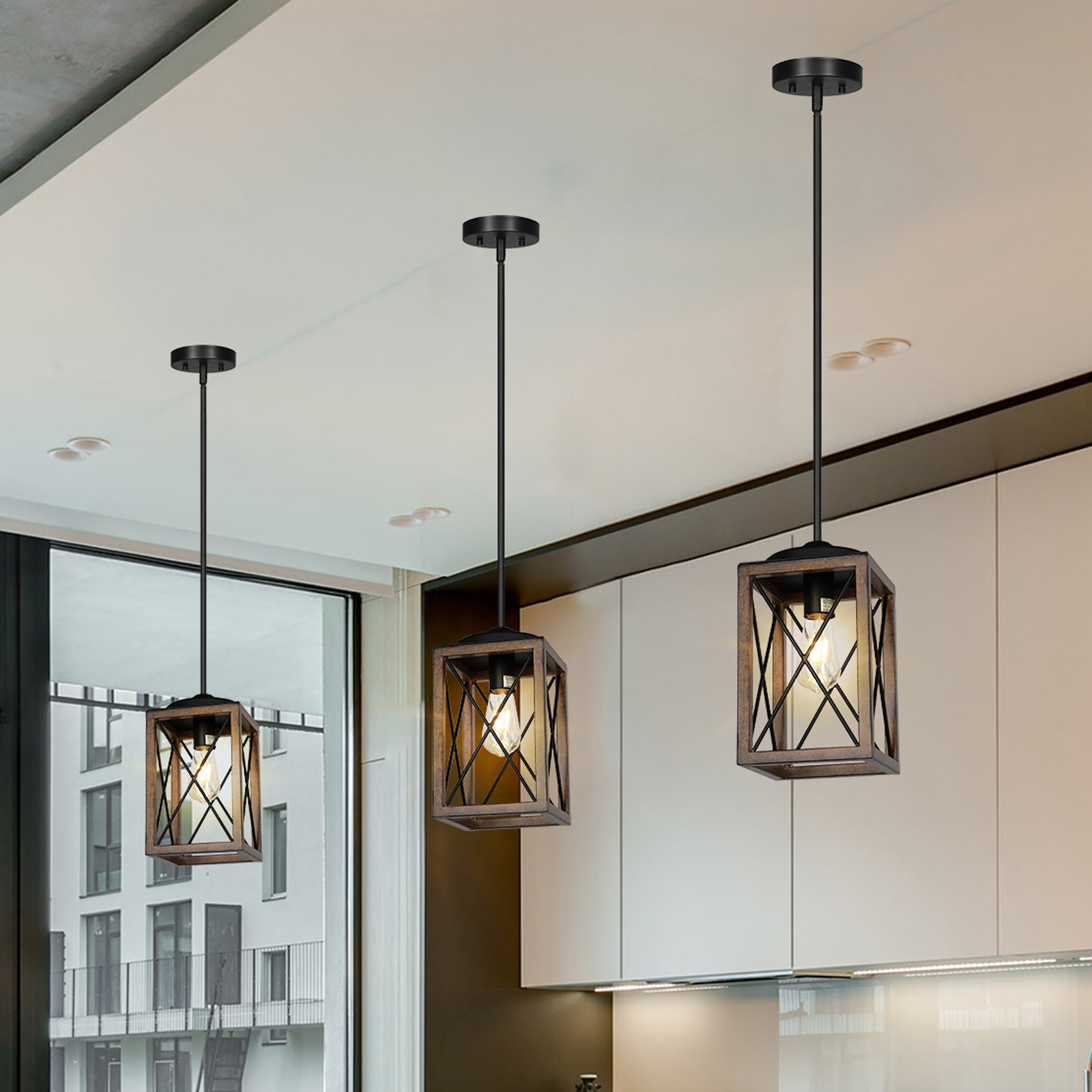 3 Pack Farmhouse Pendant Light, Metal Hanging Light Fixture For Kitchen Island gallery