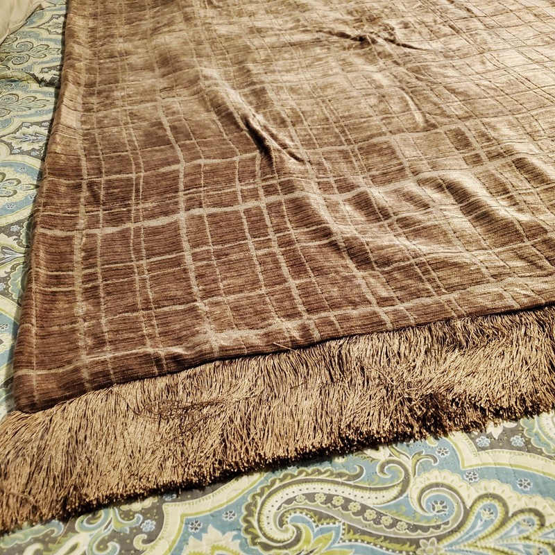 Brown Grid Pattern Throw Blanket Shawl Fringe Trim | Weighs 7.2 Lbs gallery