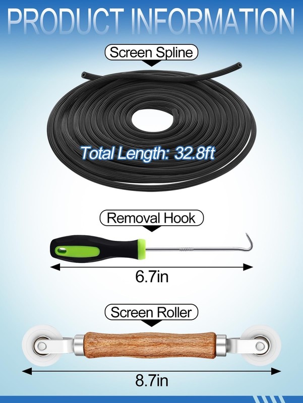 Screen Repair Kit - 3 in 1 Screen Tools Including Roller, 0.125in x 32.8ft Sp... gallery