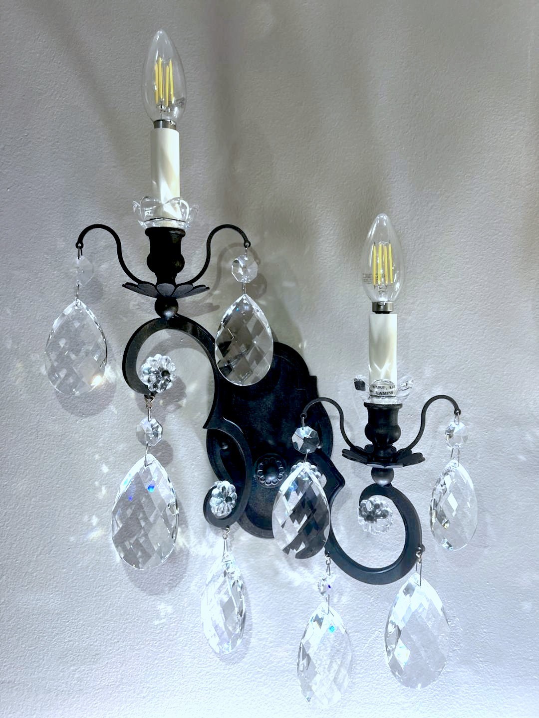 Pair Schonbek Crystal Renaissance 2 Wall Light Sconces Heirloom Bronze 23x14 gallery