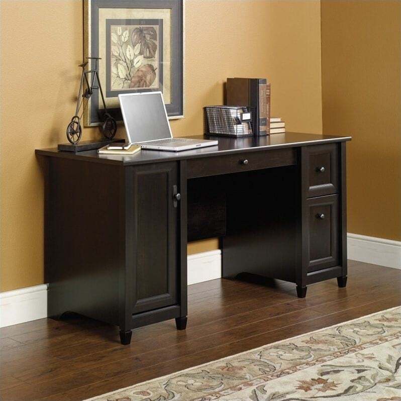 Sauder Edge Water Engineered Wood 2-Drawers Computer Desk in Estate Black gallery