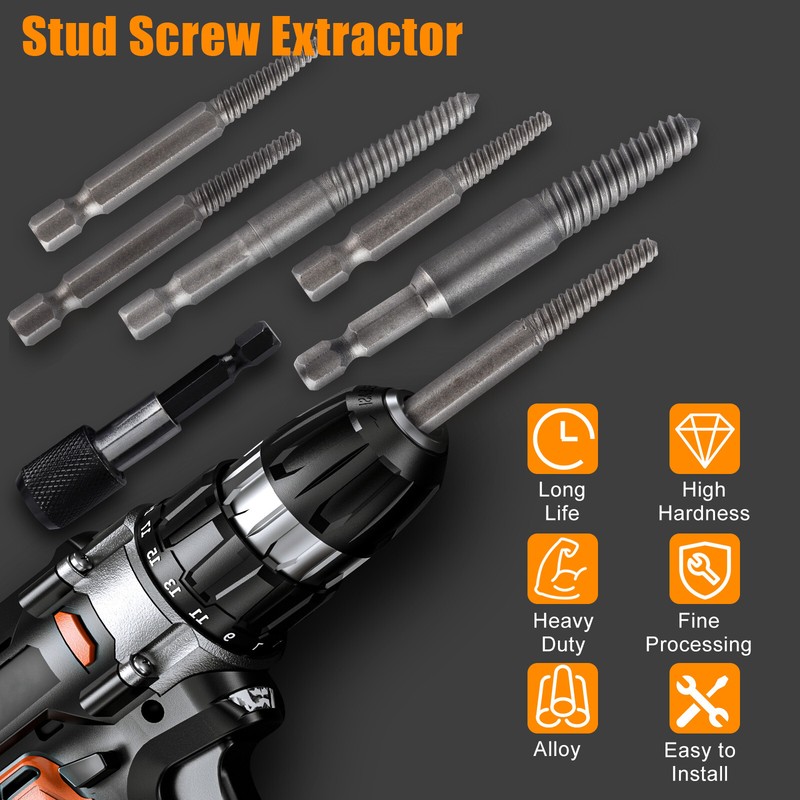12Pcs Stud Screw Extractor Remover 1/4" Inch Hex Shank Damaged Bolt Easy Out Set gallery