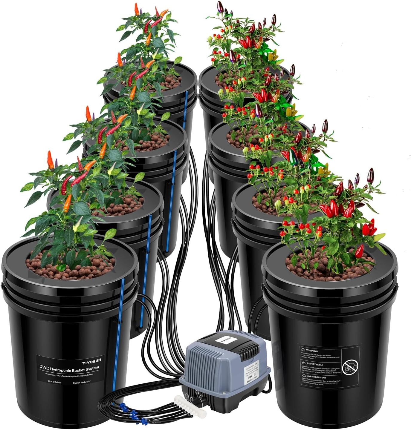 VIVOSUN 8 Bucket 5 Gal DWC Hydroponics Grow System w/ Top Drip Kit gallery