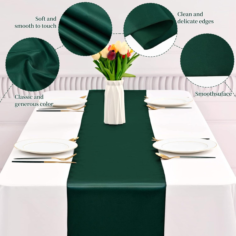 12 Pack Emerald Green Satin Table Runner 12 X 108 Inch Long Premium Table Runner gallery