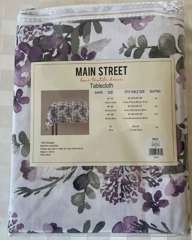 KOHLS Main Street Dining Set TABLECLOTH ~ PLACEMATS ~ NAPKINS Purple Gray Floral gallery