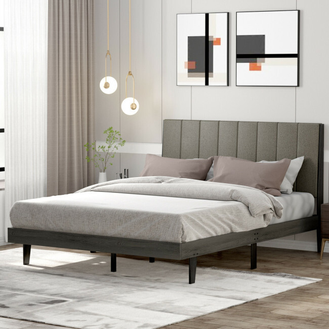 Queen Size Bed Frame Tufted Upholstered Headboard Bedroom W/ Solid Wooden Slat gallery