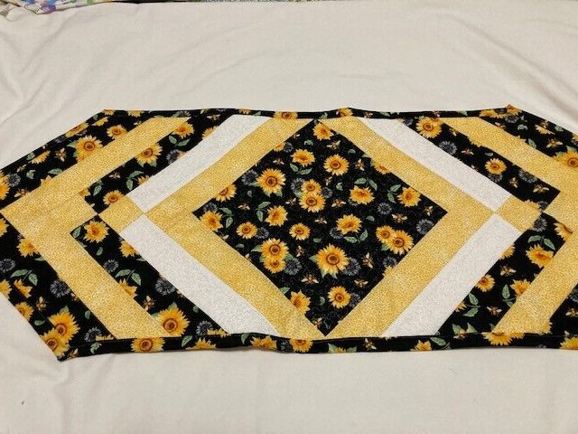 Spring,Summer, Fall "Bees and Sunflowers "Quilted Table Runner 13in x36 in