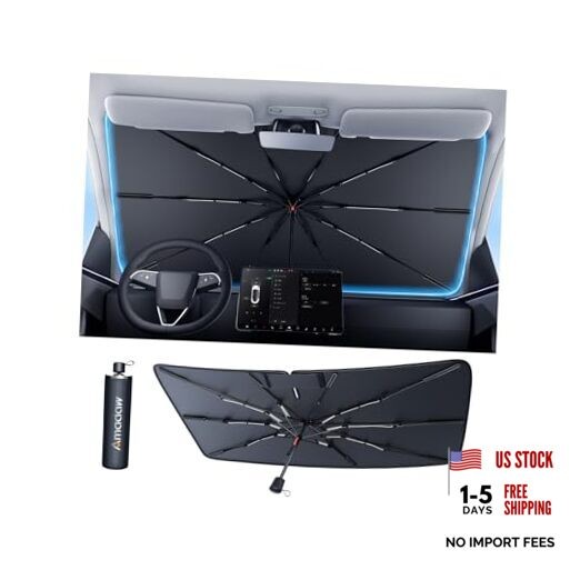 Car Windshield Sun Shade Umbrella with Multi-Layer Heat Block L | 60"L x 36"W gallery