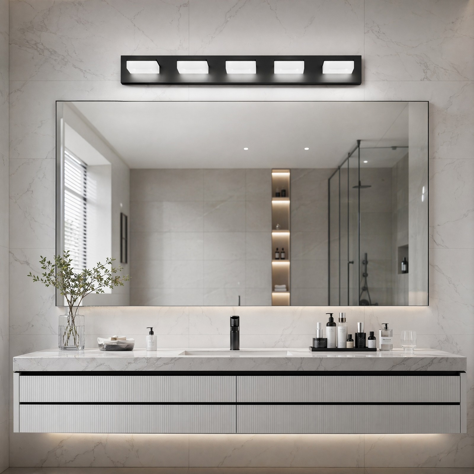 32 inch 5 Light Modern Black LED Vanity Bathroom Over Mirror Wall Sconce Fixture gallery