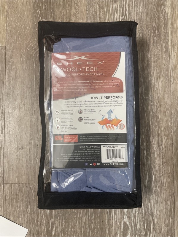 SHEEX Wool Tech King Pillowcases Authentic Performance Fabric Denim Blue Color gallery