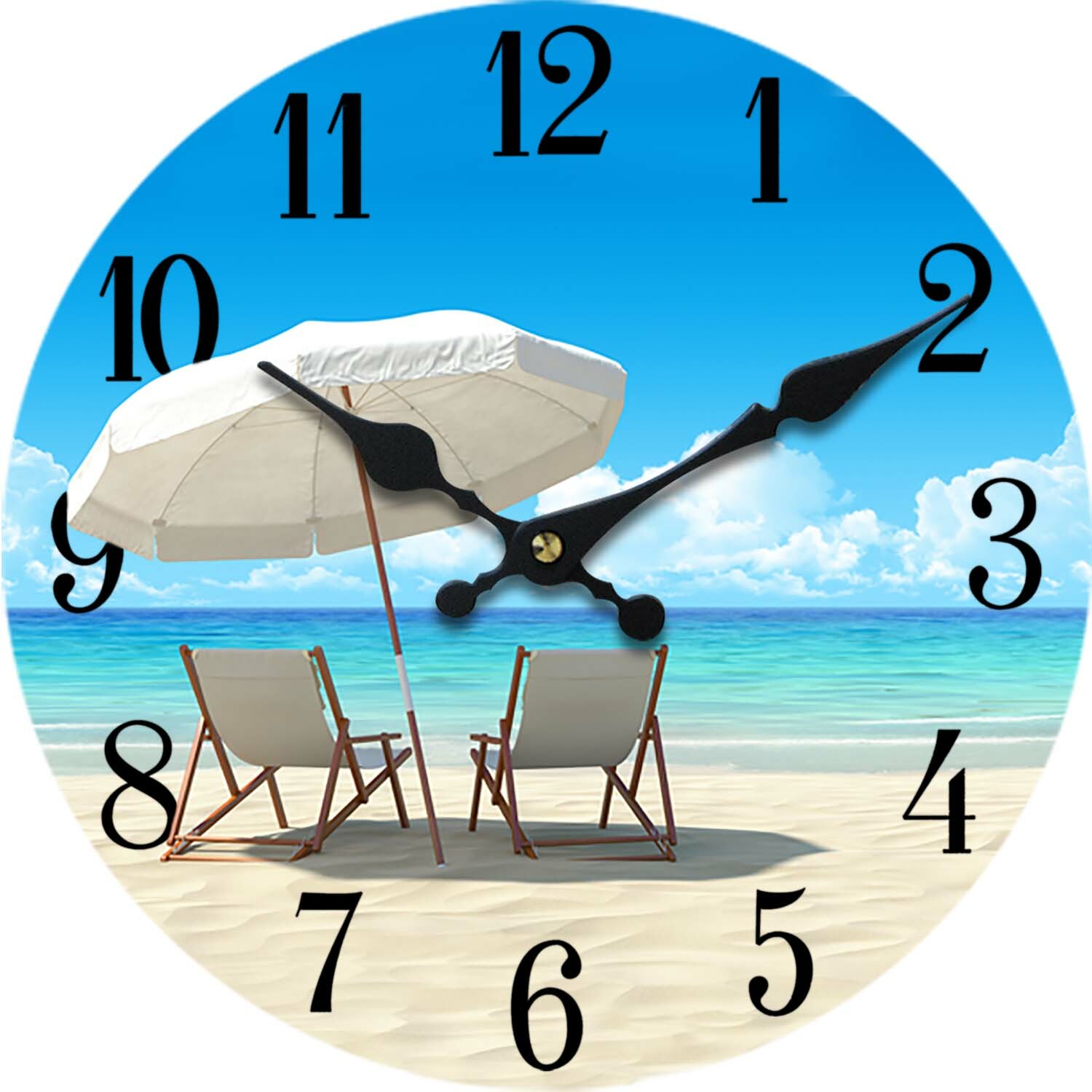 Glass Wall Clock Beach Chair Home Wall Decor Coastal Nautical Beach New 13"X 13" gallery