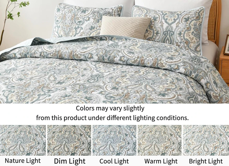 3 Piece Oversized Lightweight All-Season Paisley Design Quilt Set, King Size, 11 gallery