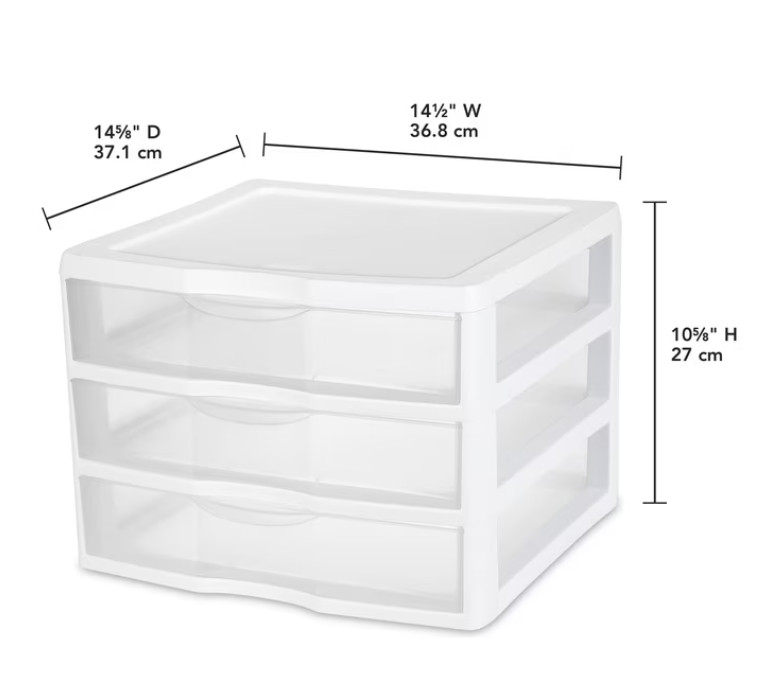 3 Drawer Unit, Clear Plastic Countertop or Desktop Drawers, White gallery