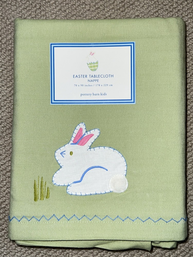NWT Pottery Barn Kids Rabbit Spring Flowers Easter 70" x 90" Green Tablecloth