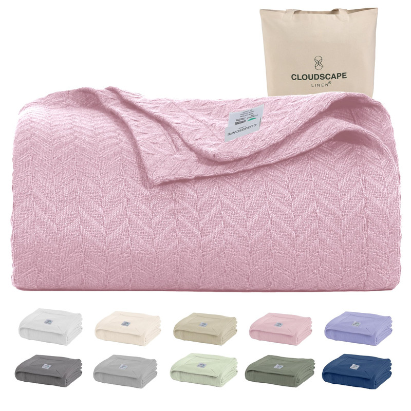 Cloudscape Linen Cloudscape 100 Cotton King Size Blanket - Herringbone Weave -