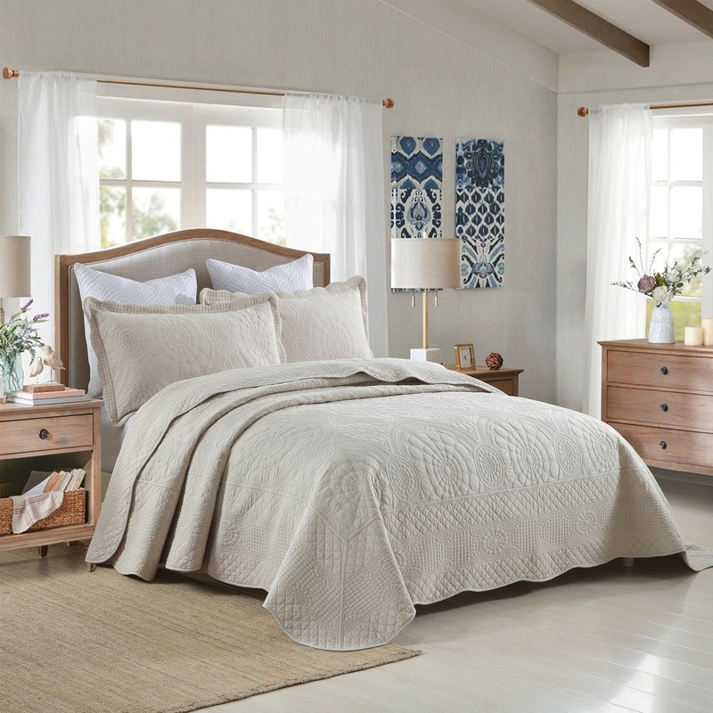 3PCS Cotton Oversized Bedspread Set Coverlet Set Lightweight Quilt Set gallery