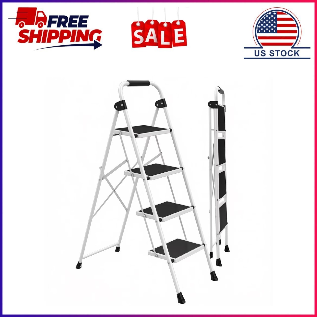 Alvantor Step Ladder,Ultra-Thin Folding Step Stools 330 lbs Capacity, 2-Inch Thi gallery