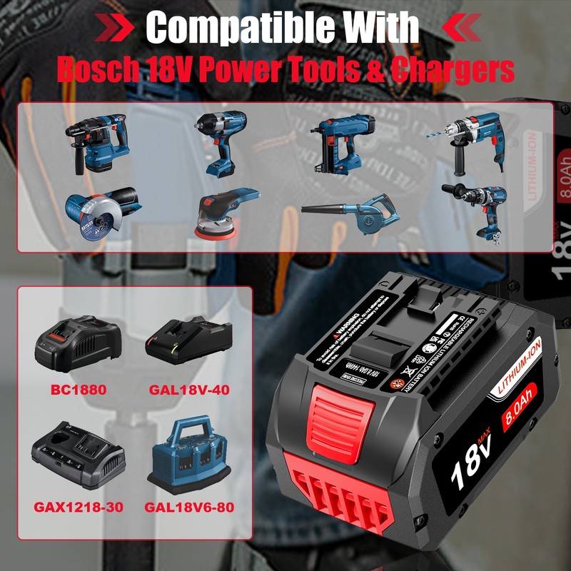 PACK 18V Battery For Bosch 18 VOLT 8.0AH Li-ion BAT609 BAT610G BAT618 24618-01 gallery