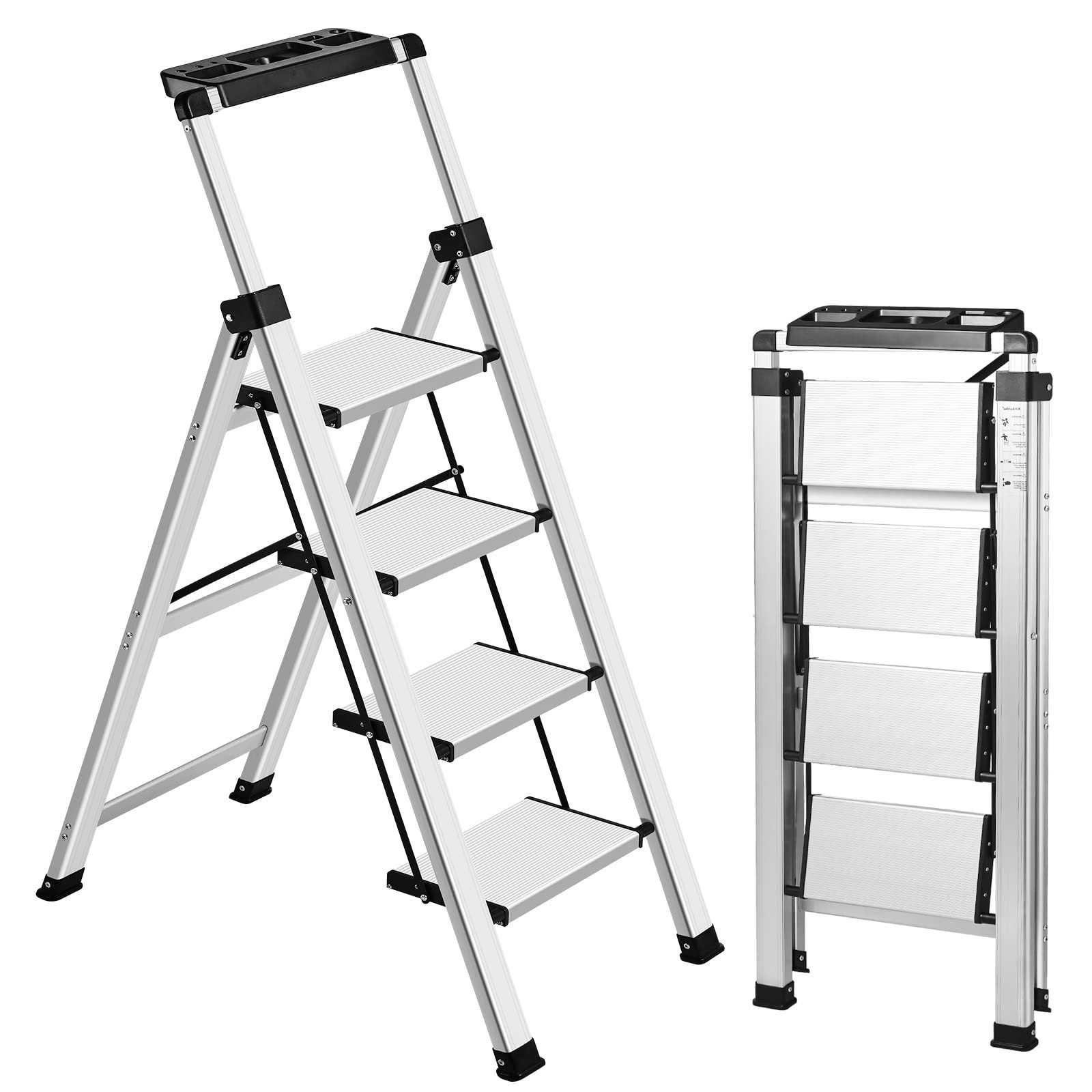 4 Step Folding Ladder with Anti-Slip Pedals, Retractable Handgrip, 330lbs Capaci gallery