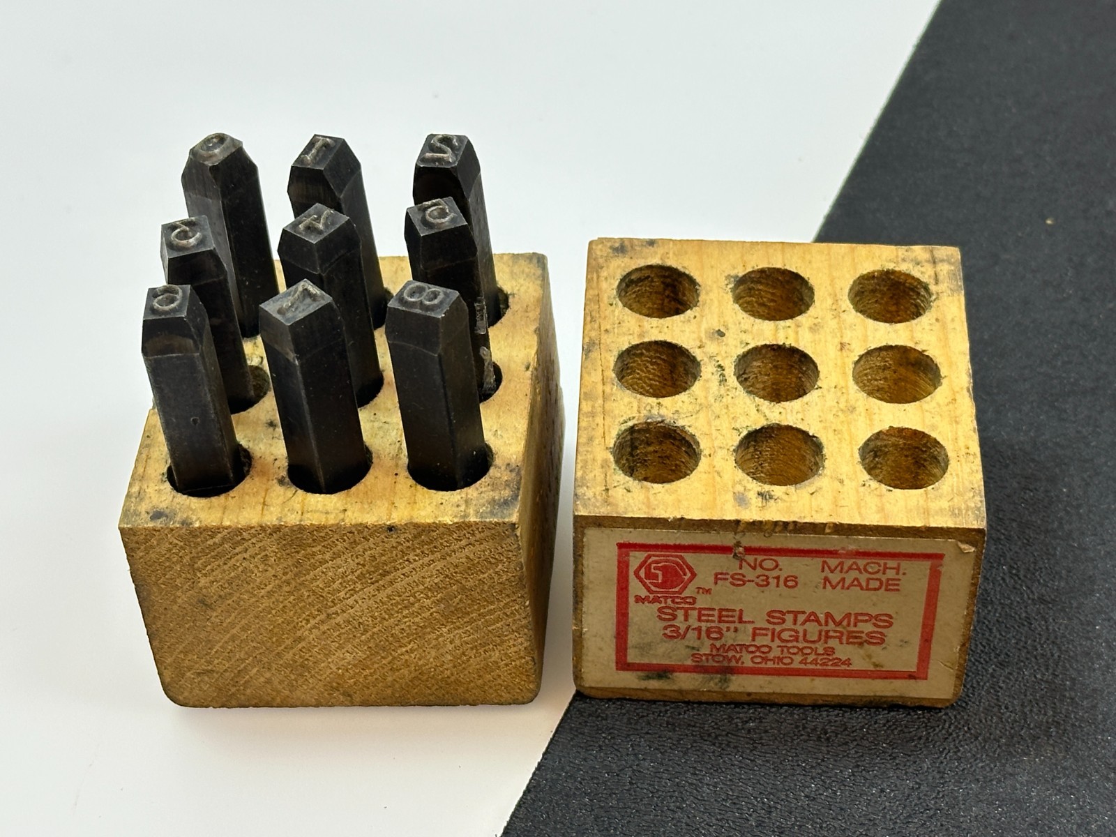 Matco Tools FS-316 9pc Steel Stamps Set 3/16" Numbers 0-8 w/ Wood Case Box gallery