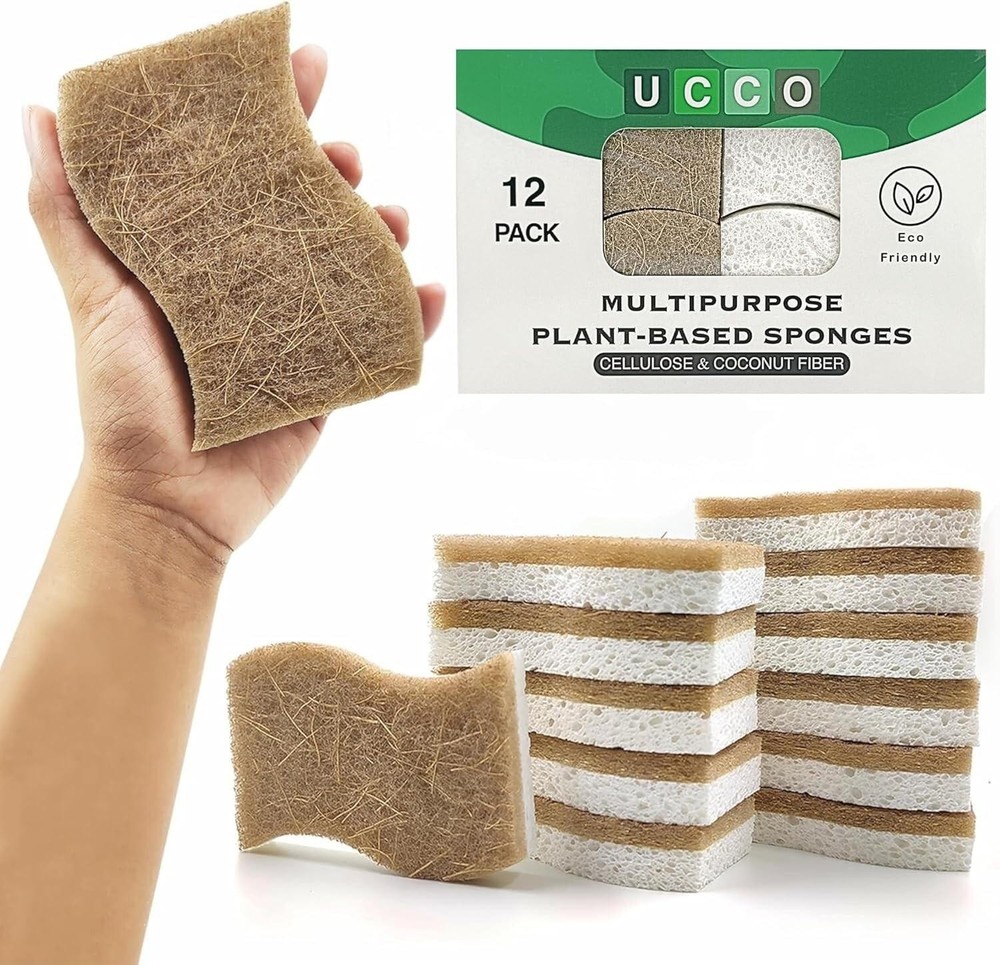 Eco Friendly Biodegradable Kitchen Sponges 12 Pack – Natural Compostable