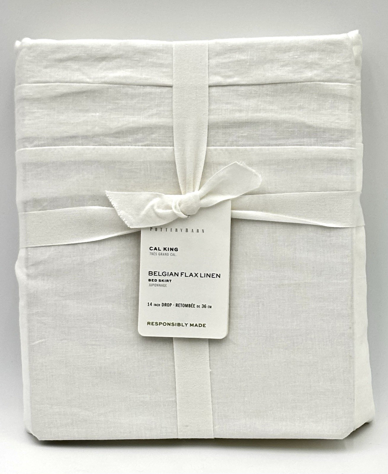 Pottery Barn Belgian Flax Linen Cal King Bed Skirt White 14” Drop NEW gallery