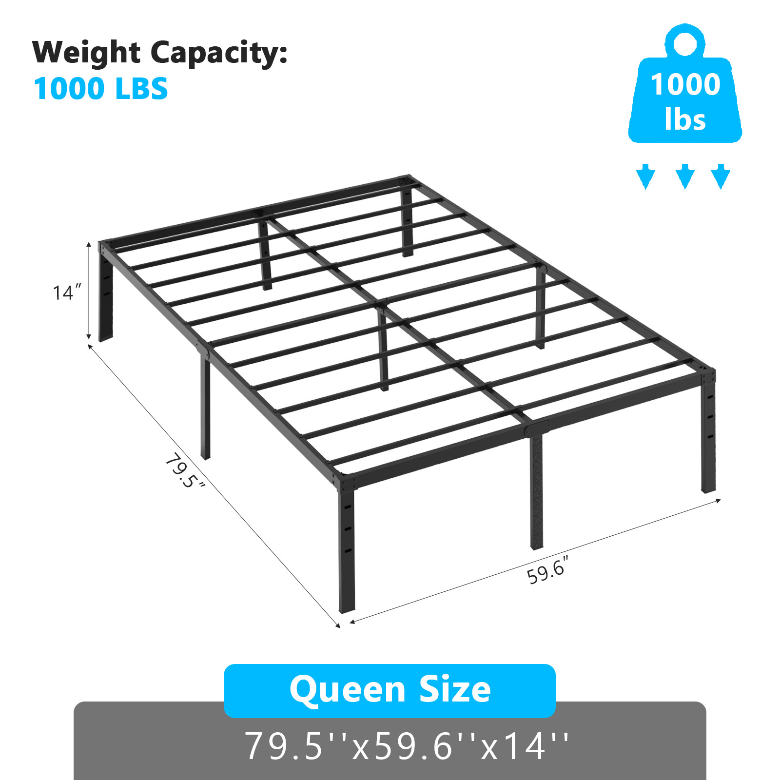 Black Queen Size Simple Basic Platform Metal Bed Frame - 14 Inch Bed Height gallery