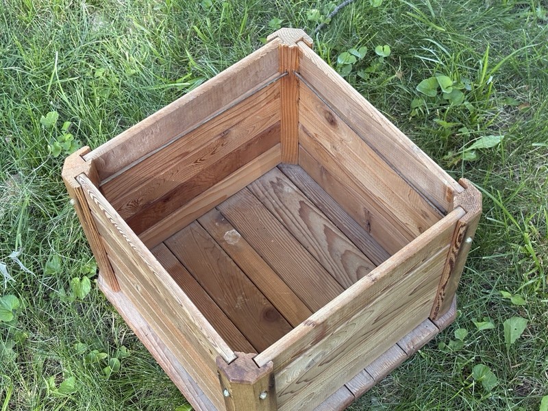 Rustic Slatted Pine Wood Storage Bin Planter Box Farmhouse 14x14 Inch Square Vtg gallery