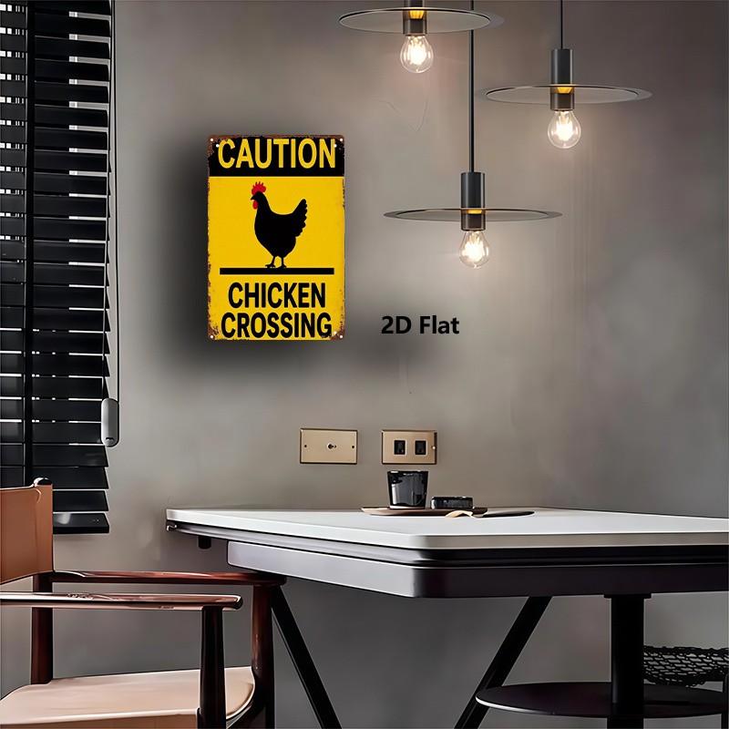 Metal Sign Yellow Black Rooster Warning Chicken Crossing gallery
