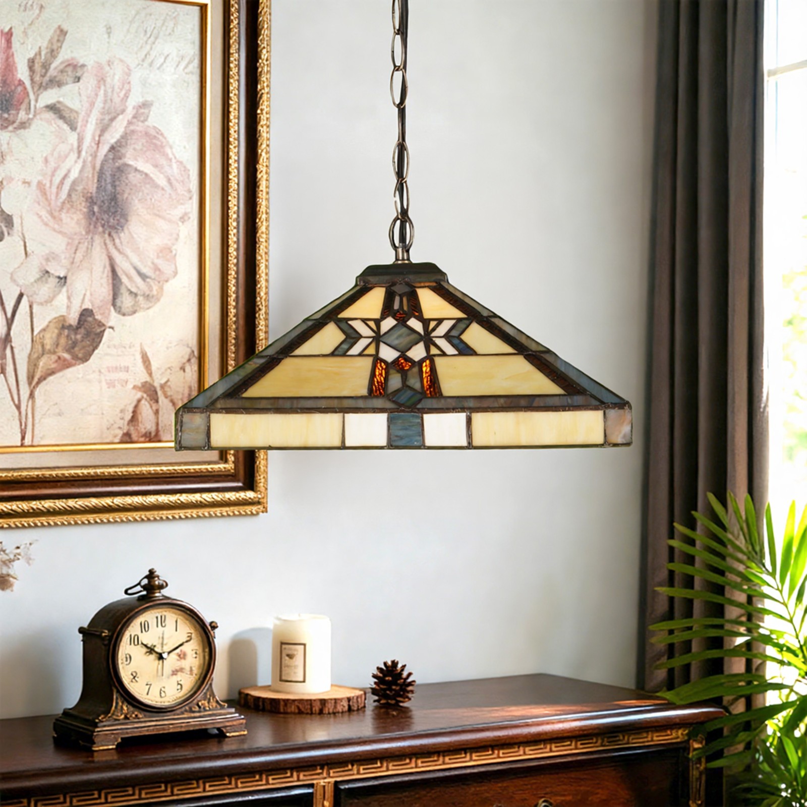 14'Pyramid Tiffany Pendant Light, 1-light (without Bulb), Glass Lighting Fixture gallery