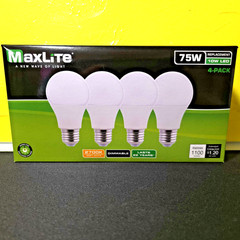 4 Pack Maxlite 75 Watt Equivalent 10W LED Bulbs A19 Soft White 2700K Light