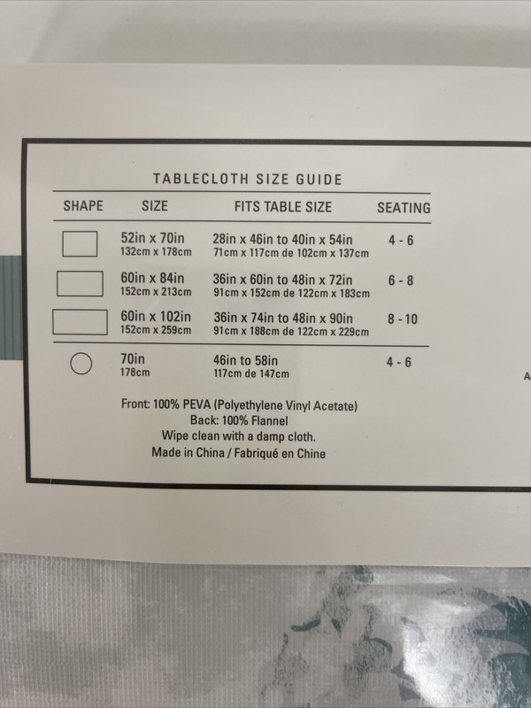 Tablecloth LENOX Rectangle 52" x 70" Indoor/Outdoor Vinyl Flannel BRAND-NEW gallery