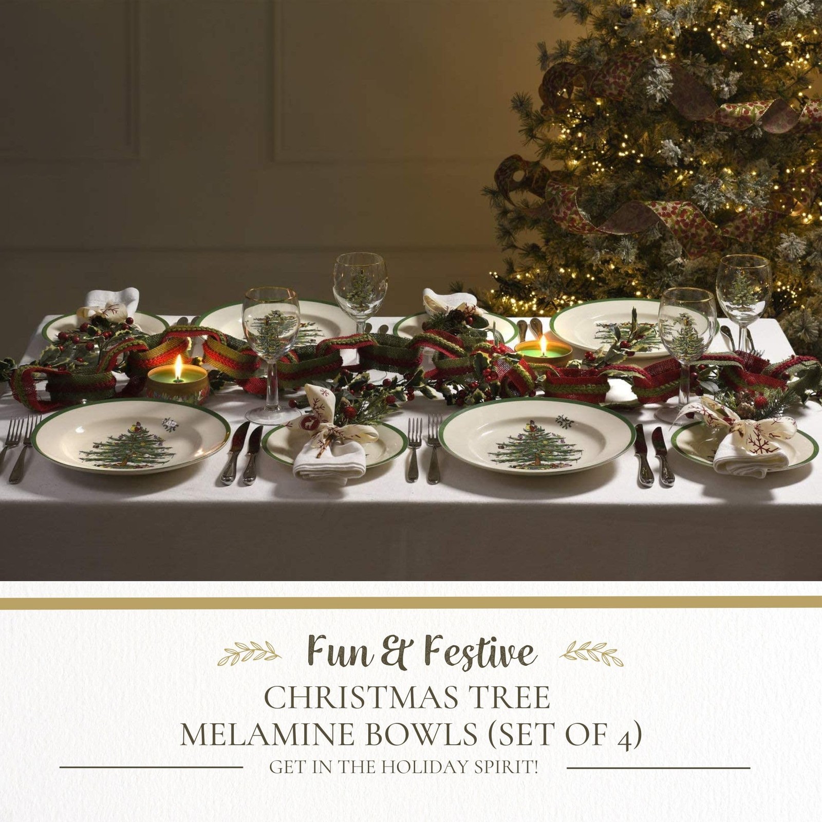 Spode christmas tree 6-inch melamine bowls - set of 4 festive for soup, dessert gallery