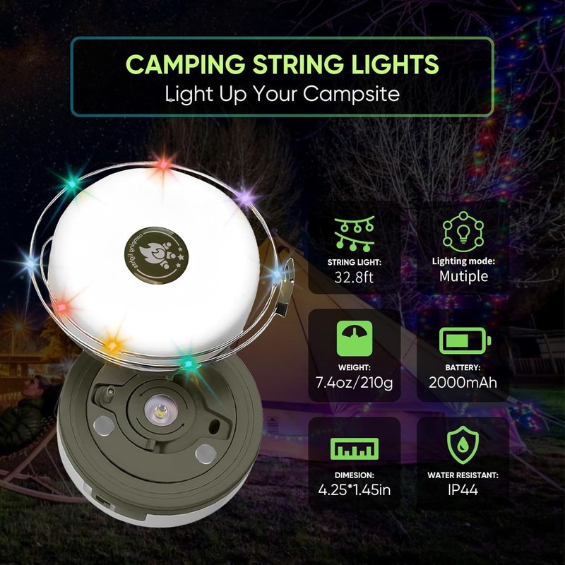 Solar Camping String Light USB Rechargeable 33FT Portable Tent Waterproof Lamp gallery