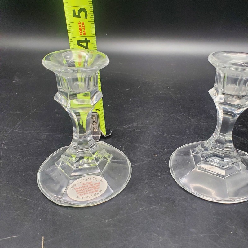 Pair Lead Crystal Candlesticks American Made 24% Lead Vintage Clear gallery