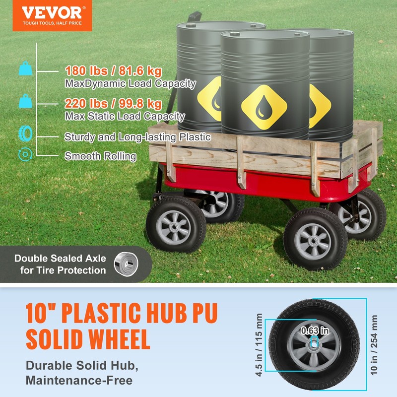 VEVOR Solid PU Run-Flat Tire Wheel Flat Free Tubeless Tire 10" 2-Pack 180 lbs gallery
