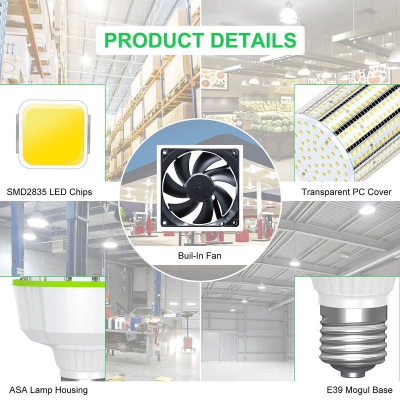 2Pack LED Corn Bulb Light 120W 100-277V 5000K E39 Base Warehouse Garage Lighting gallery
