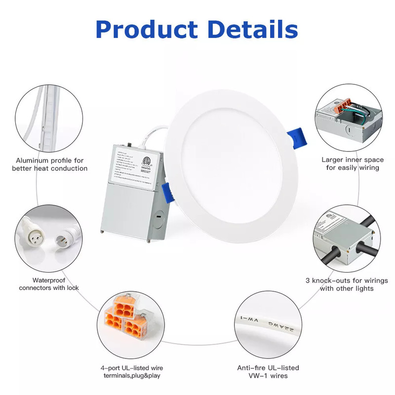6'' Ultra-thin Canless LED Recessed Downlight - 12 Watts CRI90 -ETL Listed,120V gallery