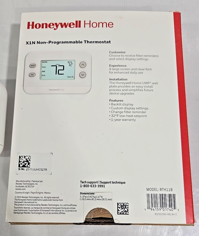 Honeywell RTH11B Thermostat Non Programmable Heat Cool X1N Untested gallery