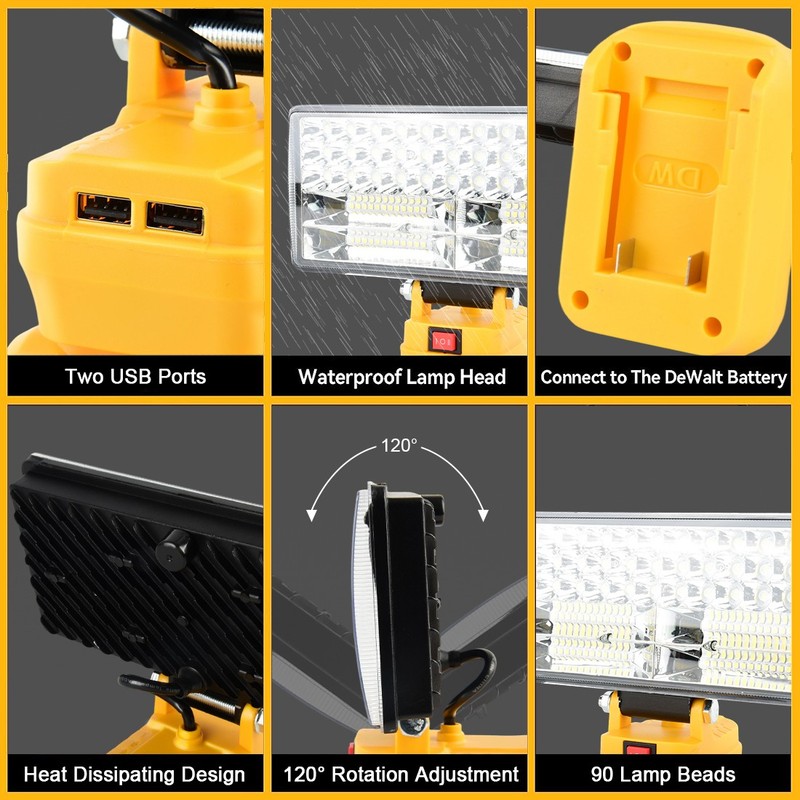 90W LED Work Light for DeWalt 20V battery 9000LM Flood Light with USB Port Lamp gallery