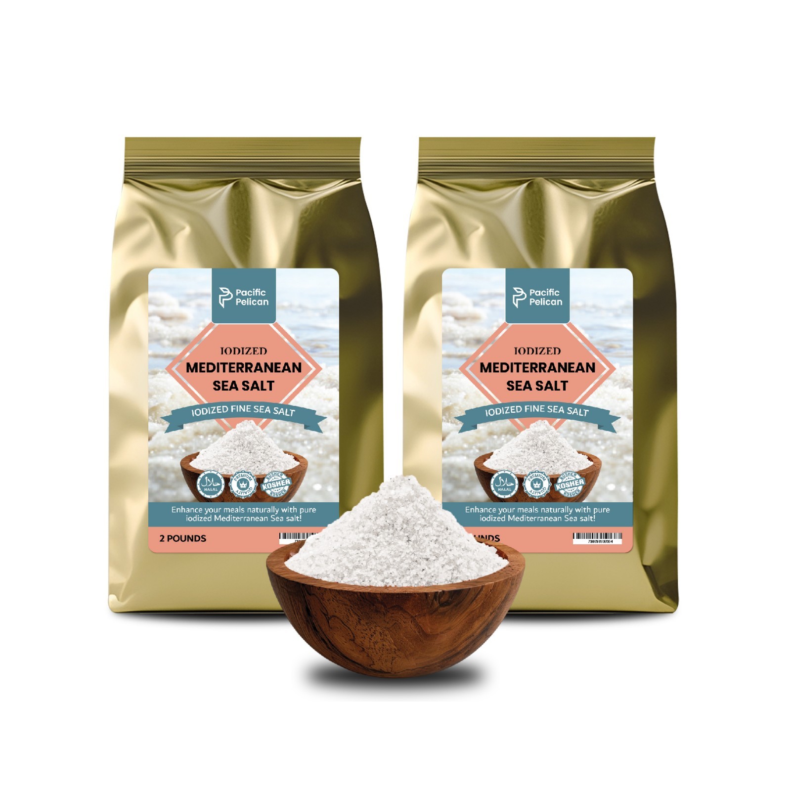 Pacific Pelican Iodized Mediterranean Sea Salt, Fine Grain, 2 Pounds - Pack of 2 gallery