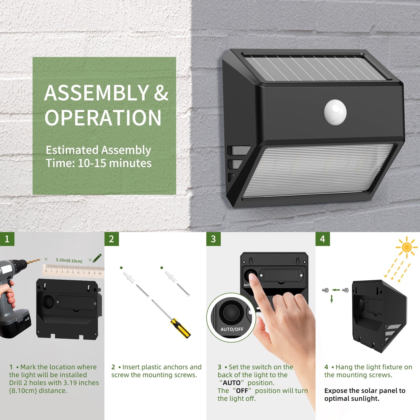 Solar Powered Motion Sensor Wall Light Mainstays 200 Lumens Outdoor gallery