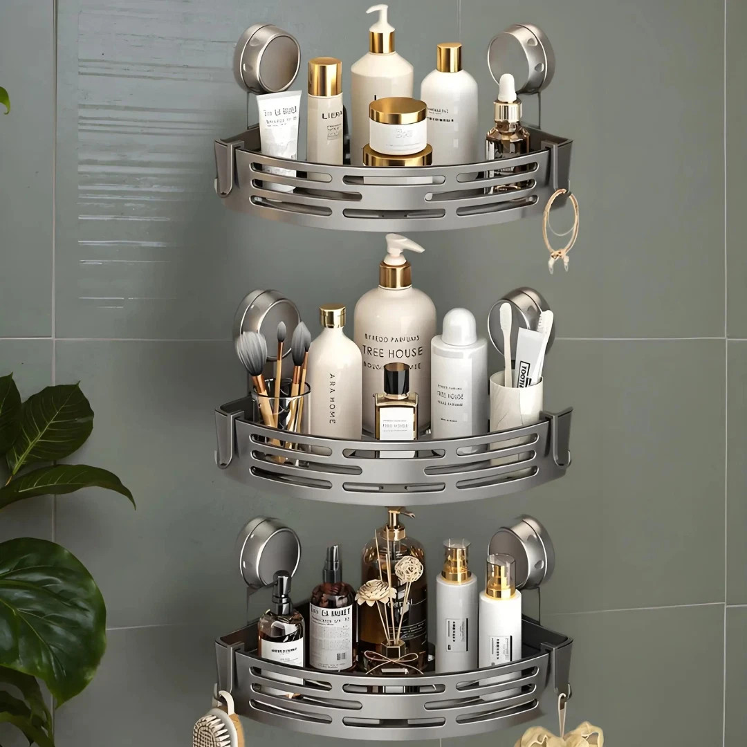 No Drill 3-Tier Corner Shower Caddy, Strong Suction Cup Shelf with Towel Bar & H gallery