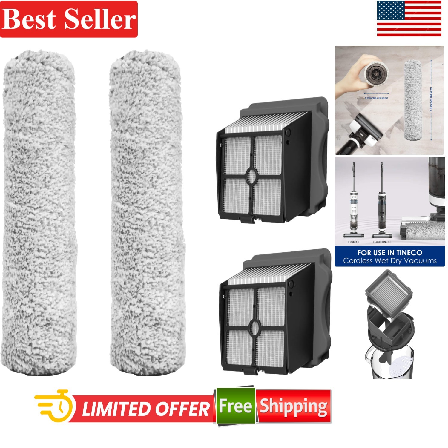 Replacement HEPA Filter and Brush Roller Set for iFLOOR 3 Series Floor One S3... gallery