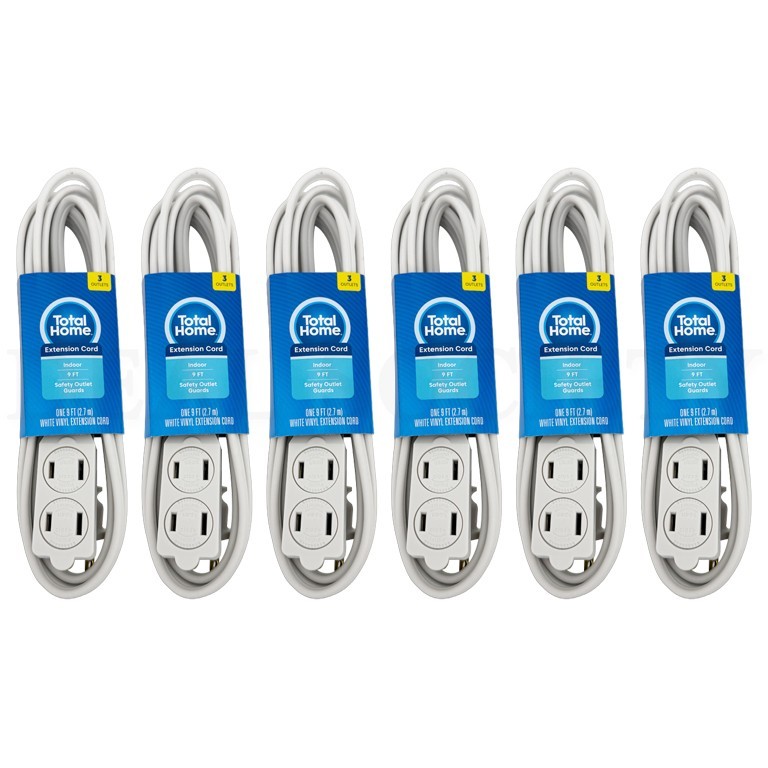 Total Home 3-Outlet Indoor Extension Cord 9 Ft White Lot of 6 gallery
