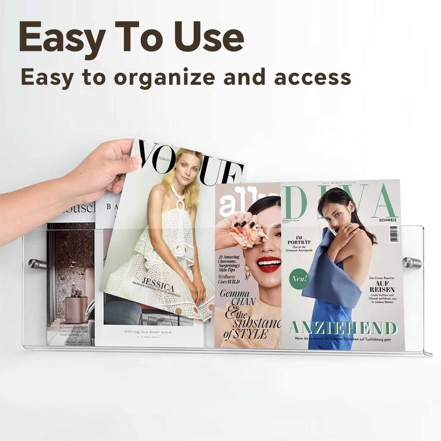 2 Pack 17 Inch Acrylic Magazine Holder Clear Wall Mounted Magazine Rack gallery