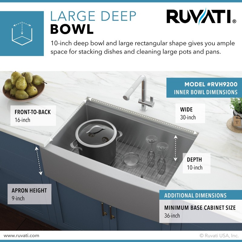 Ruvati 33" Apron-front Workstation Farmhouse 16 Gauge Kitchen Sink- RVH9200 gallery
