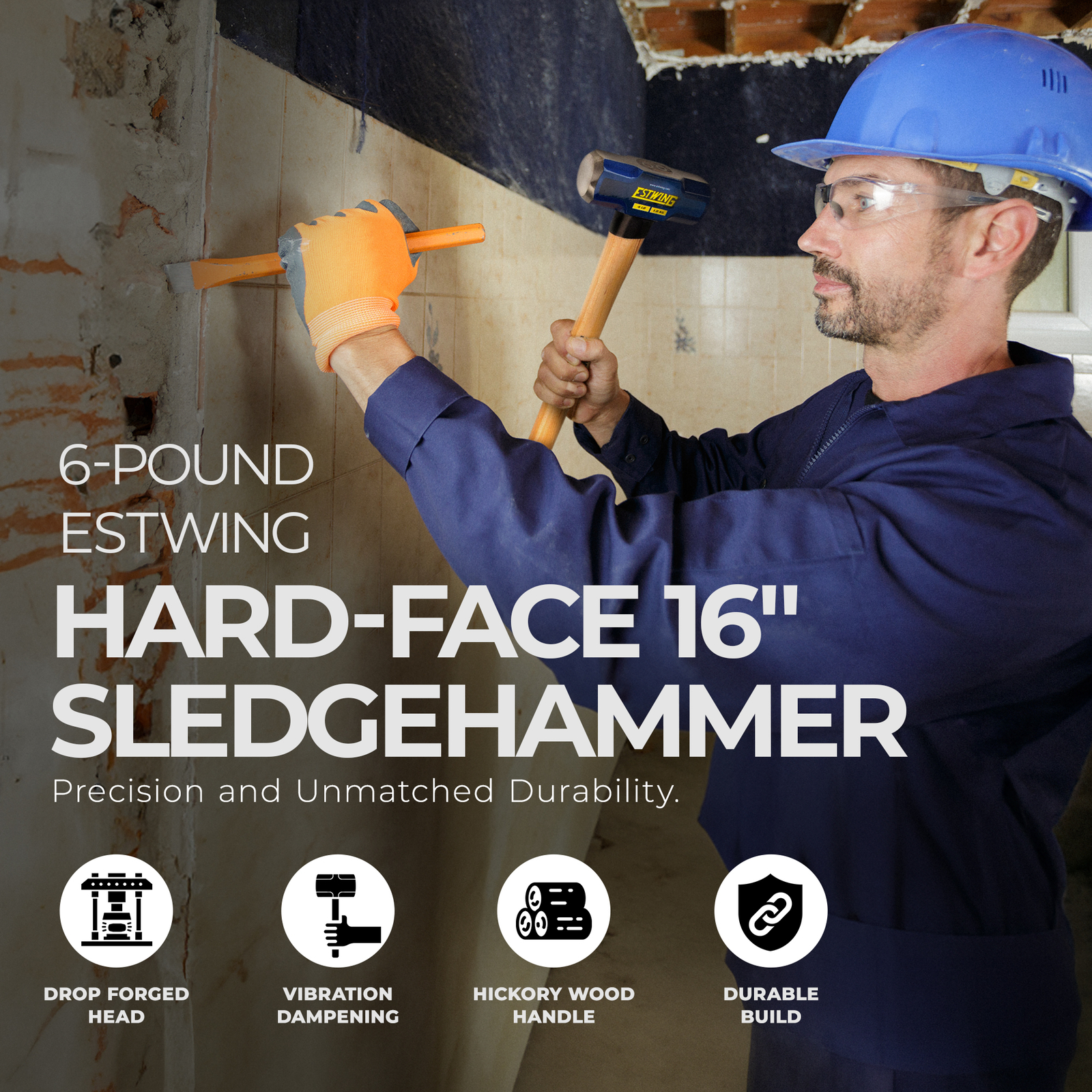 Estwing 4 Pound Head Hard Face Stake Sledge Hammer with 16 Inch Hickory Handle gallery