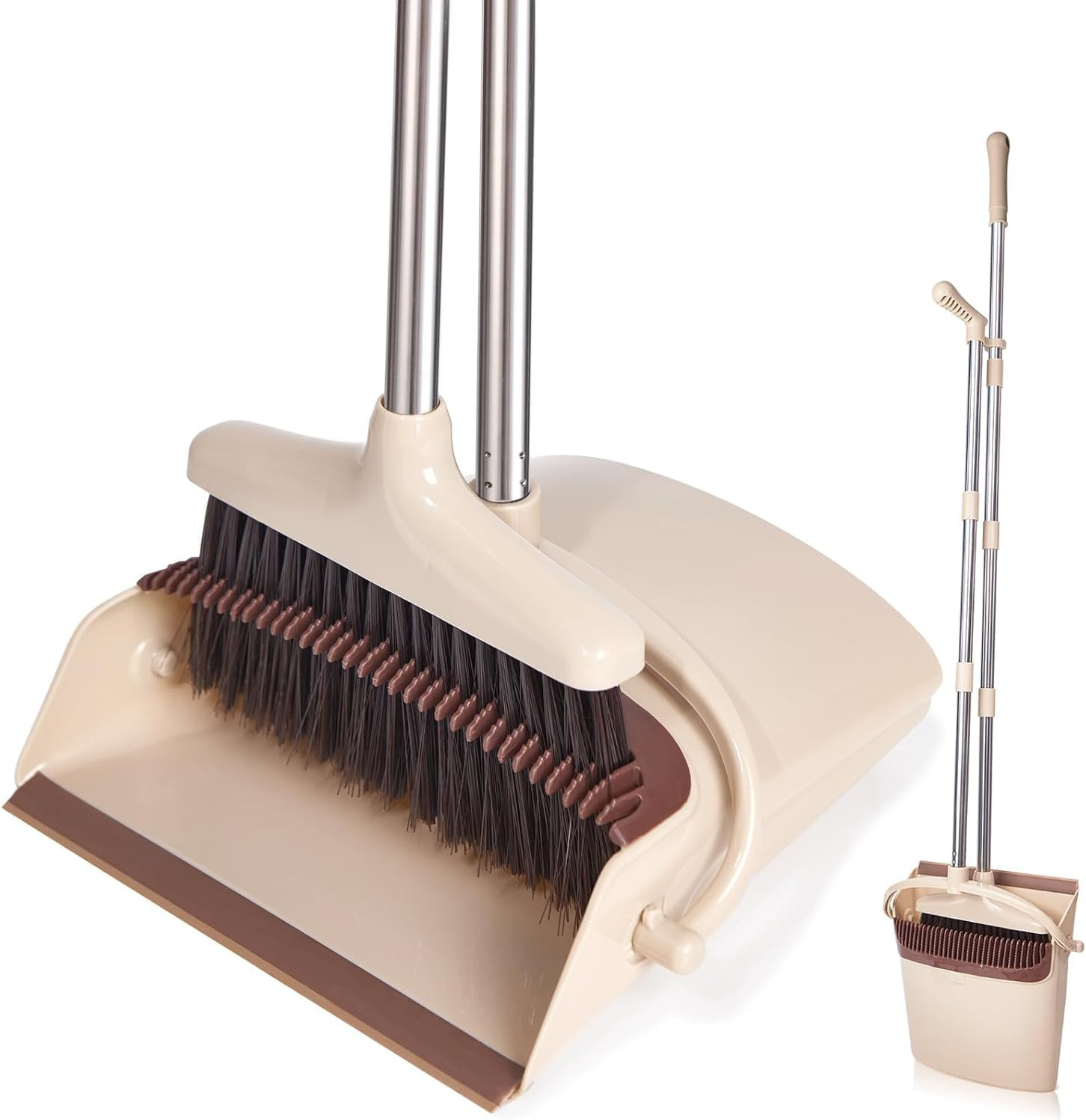 Broom and Dustpan Set with Long Handle, Light Weight Stainless Steel Poles Stand gallery